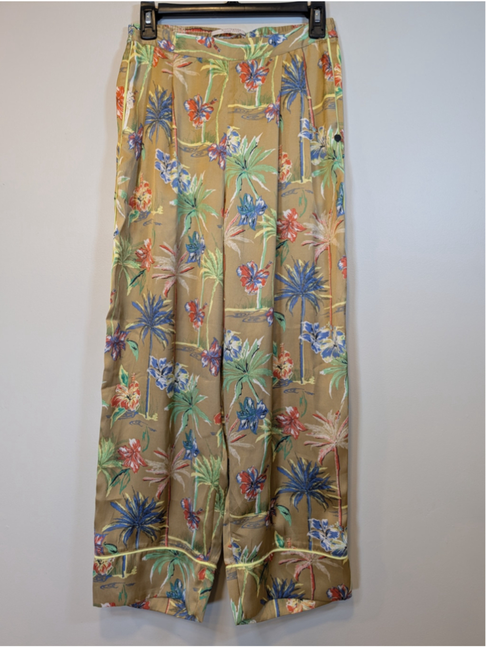Women's Scotch & Soda Tropical Print Trousers Wide Leg XS Beige Multi-color